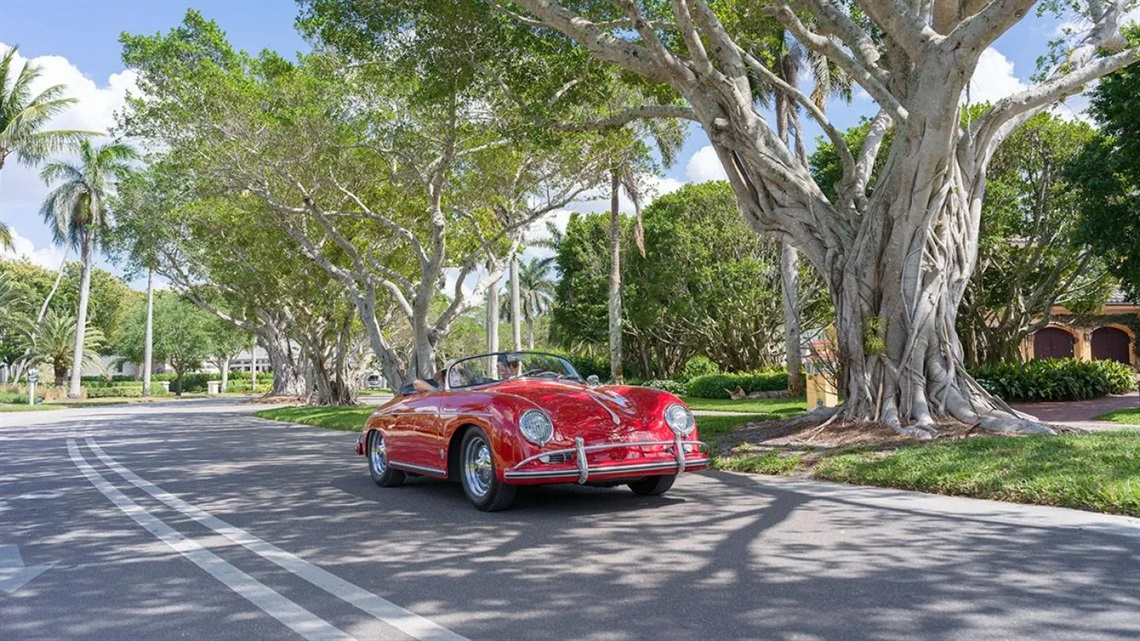 Porsche 365 Driving Down the Road in Naples