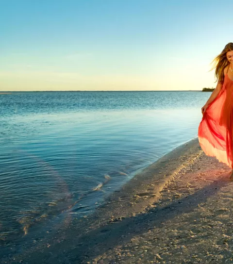 Woman walking on Tigertail Beach