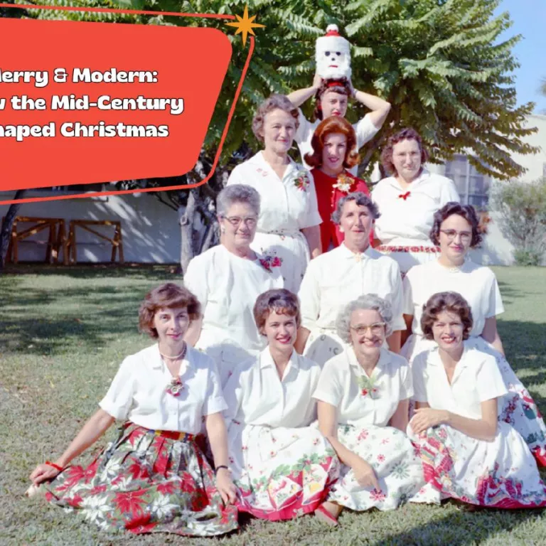 Women dressed in white and red in the shape of a Christmas Tree Photo