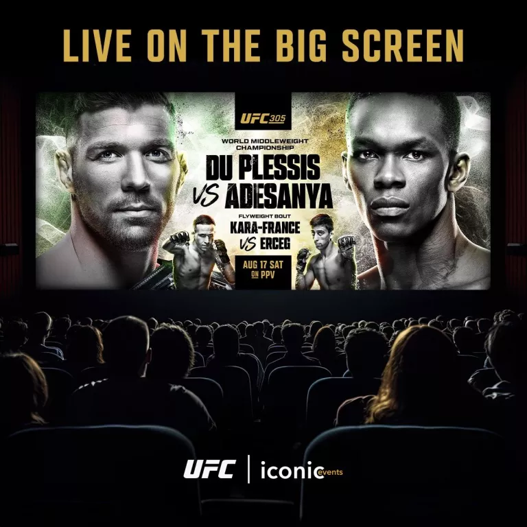 Watch UFC 305: Du Plessis vs. Adesanya live on the big screen at Alamo Drafthouse Cinema on Saturday, Aug. 17 at 10 p.m. Photo