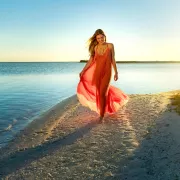 Woman walking on Tigertail Beach