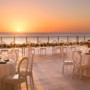 terrace overlooking the water set-up for wedding
