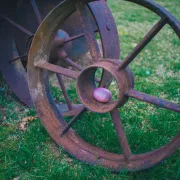 Pink egg in a rusted wheel Photo