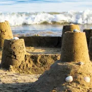 Sand castles on the beach Photo