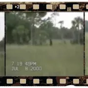 Figure of what is possibly the Skunk Ape running across a field Photo