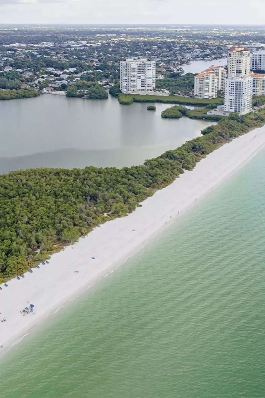 Aerial view of Naples coastline and Clam Pass Park