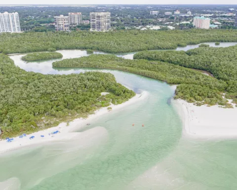 Aerial view of Clam Pass Beach Park in Naples Flor Aerial view of Clam Pass Beach Park in Naples Flor