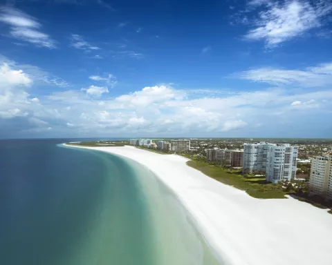 Aerial shot of the coastline at Marco Island.