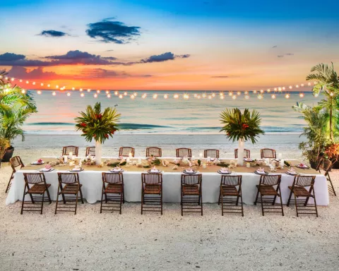 Wedding dinner on the beach at the Hilton Marco Is